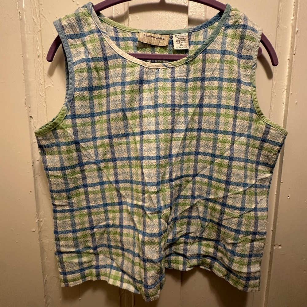 Plaid Sleeveless Top in Blue and Green